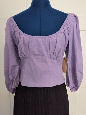 NWT Bailey 44 Remy Lavender Puff-Sleeve Square Neck Shirting Top
